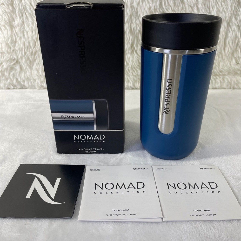 Rare Limited Edition Nespresso Nomad Collection Travel Mug Medium Blue Steel
